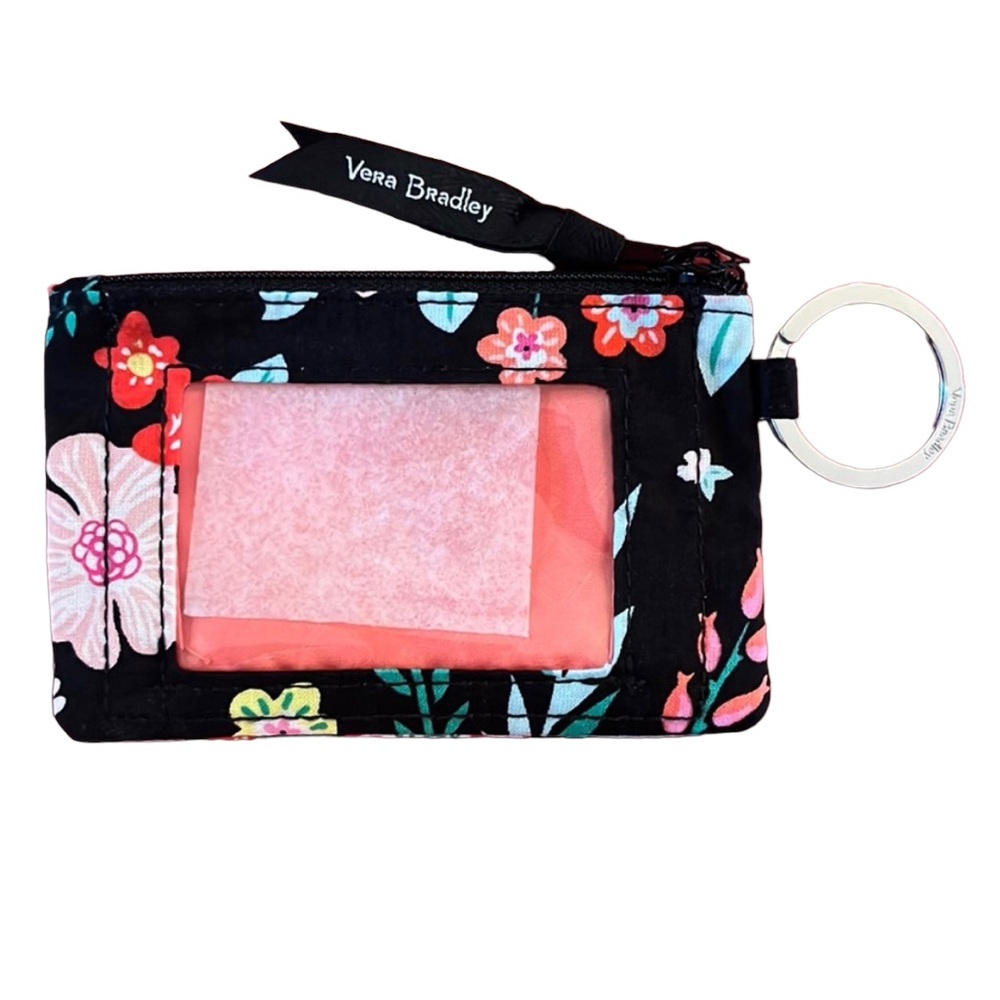 New Vera Bradley Tangerine Twist Black Floral Zip ID Case Keychain Pouch